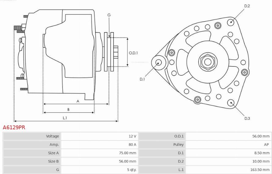 AS-PL A6129PR - Alternator autospares.lv