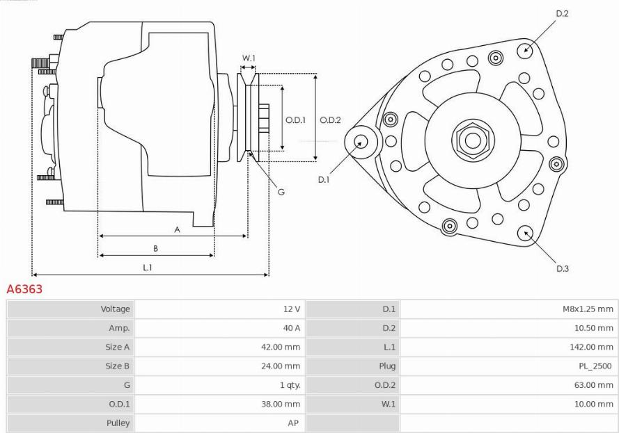 AS-PL A6363 - Alternator autospares.lv