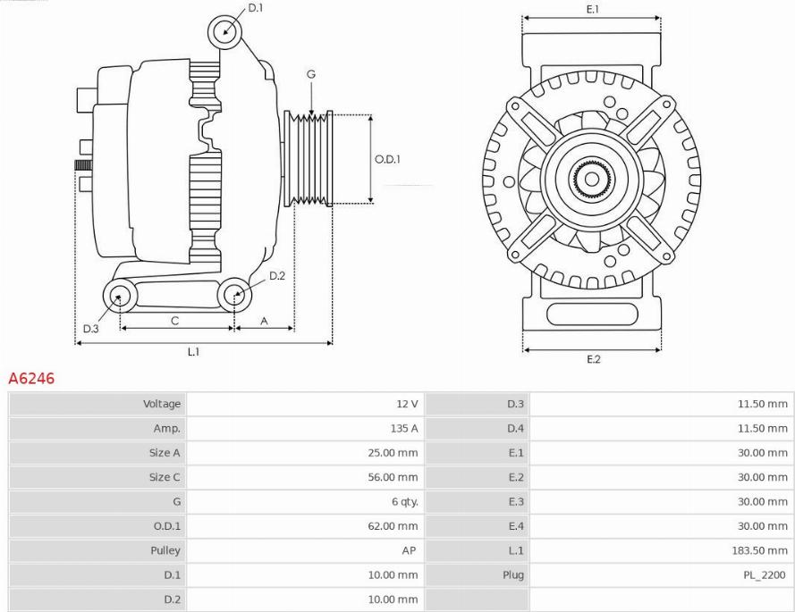 AS-PL A6246 - Alternator autospares.lv