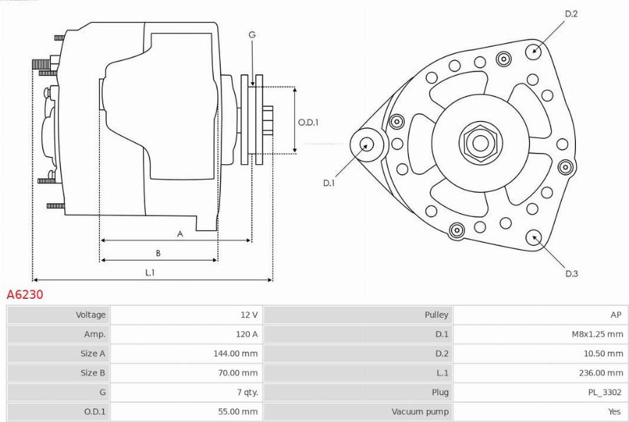 AS-PL A6230 - Alternator autospares.lv