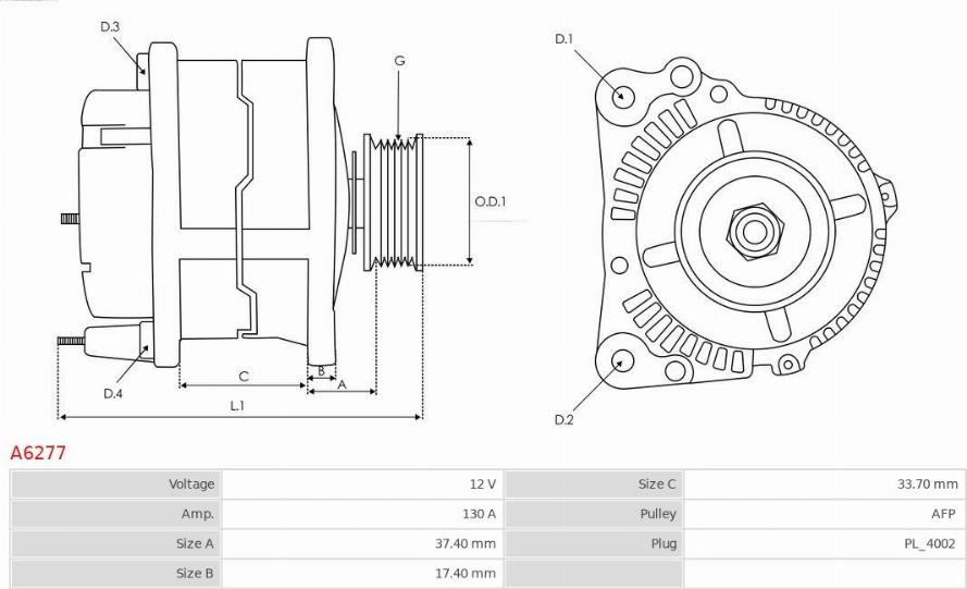 AS-PL A6277 - Alternator autospares.lv