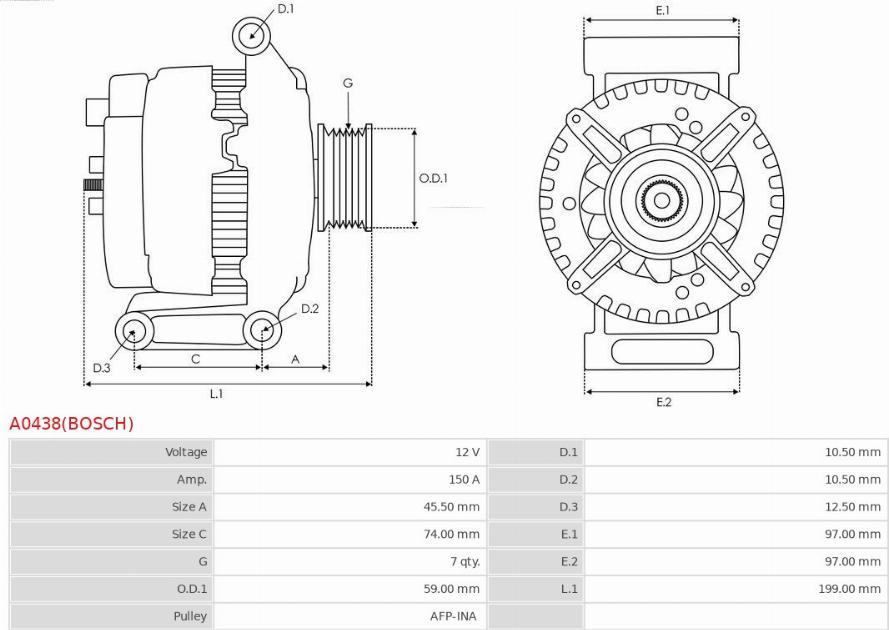 AS-PL A0438(BOSCH) - Alternator autospares.lv