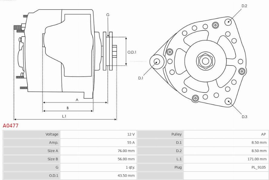 AS-PL A0477 - Alternator autospares.lv