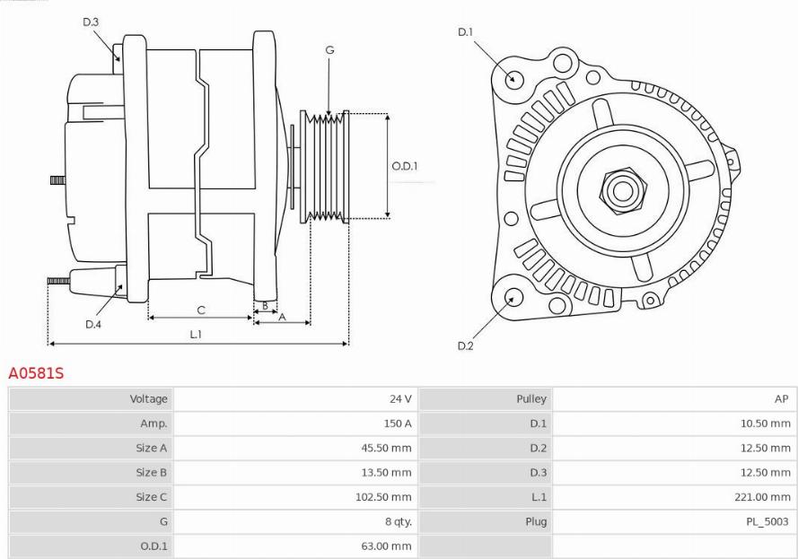 AS-PL A0581S - Alternator autospares.lv