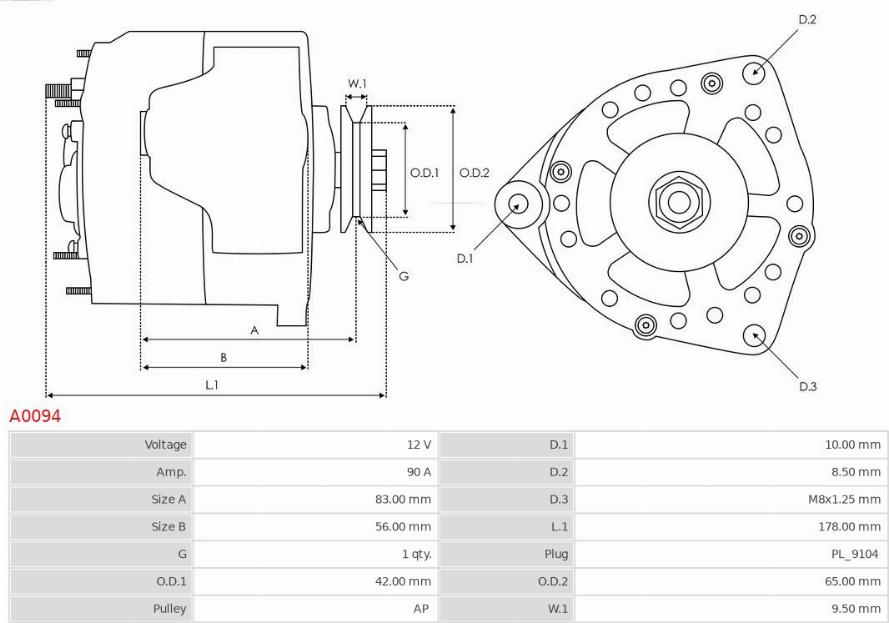 AS-PL A0094 - Alternator autospares.lv