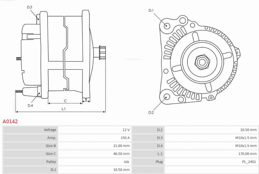 AS-PL A0142 - Alternator autospares.lv