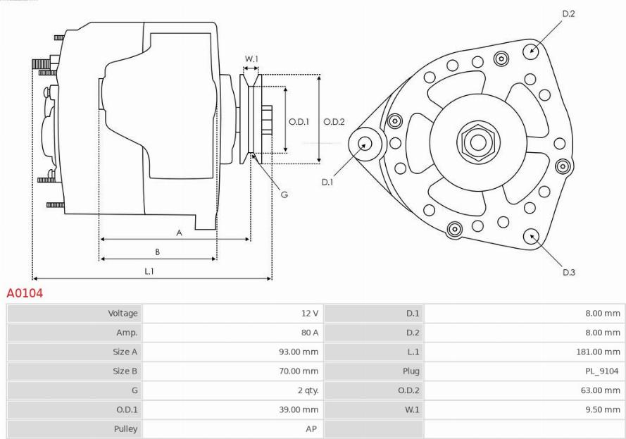 AS-PL A0104 - Alternator autospares.lv