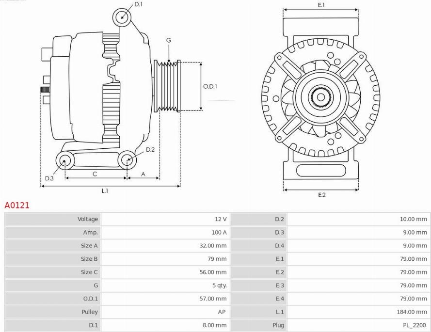 AS-PL A0121 - Alternator autospares.lv