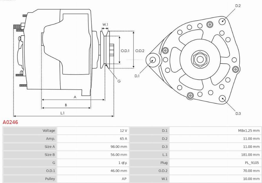 AS-PL A0246 - Alternator autospares.lv