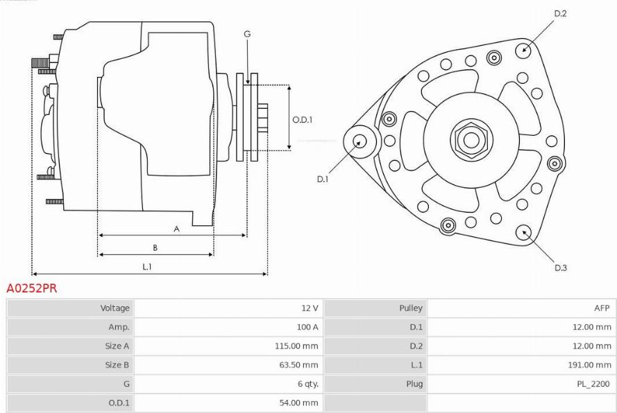 AS-PL A0252PR - Alternator autospares.lv