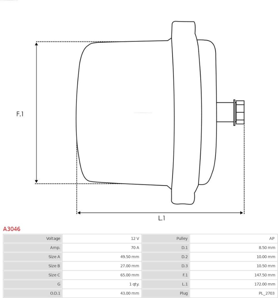 AS-PL A3046 - Alternator autospares.lv