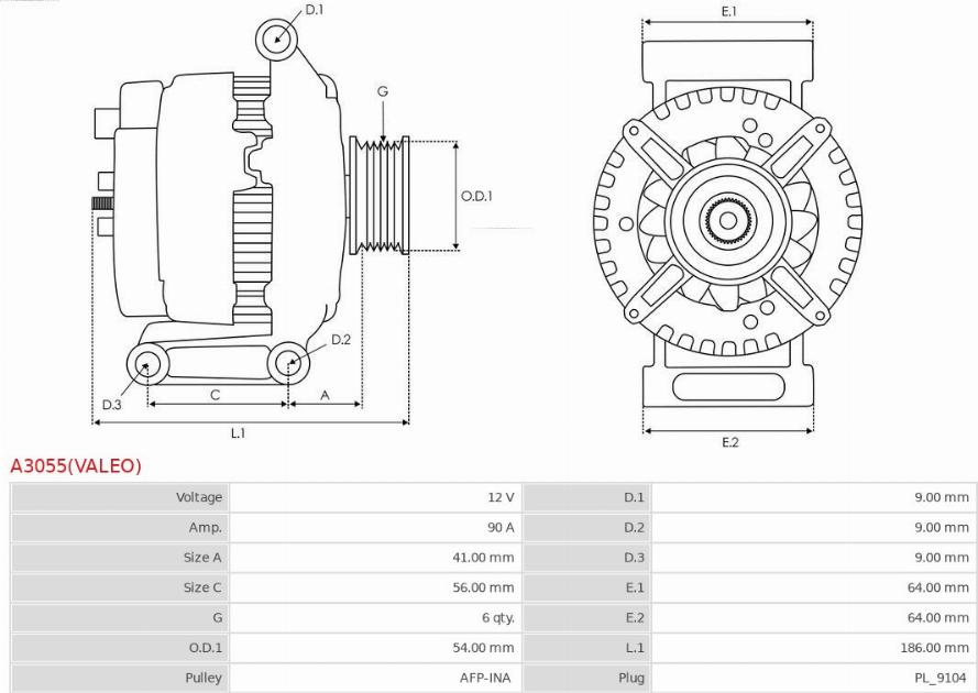 AS-PL A3055(VALEO) - Alternator autospares.lv