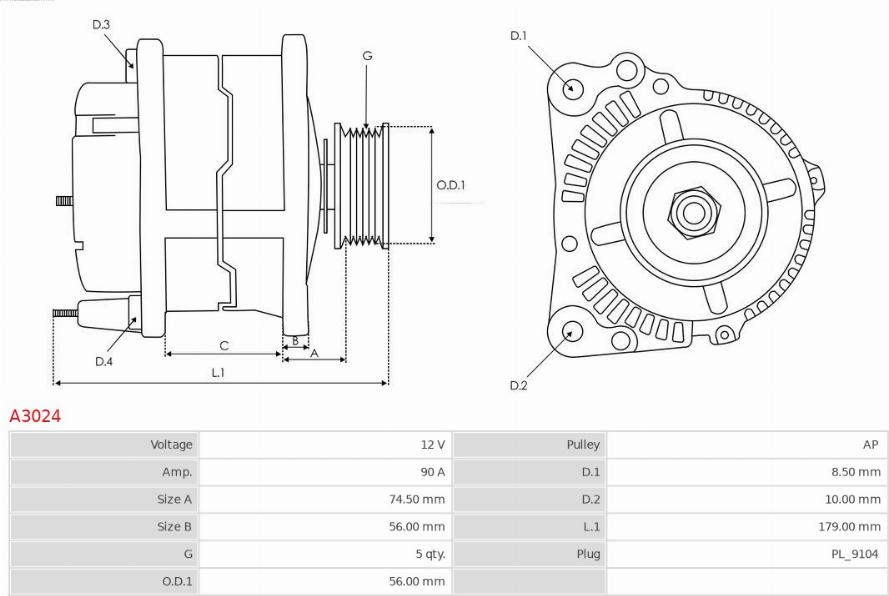 AS-PL A3024 - Alternator autospares.lv