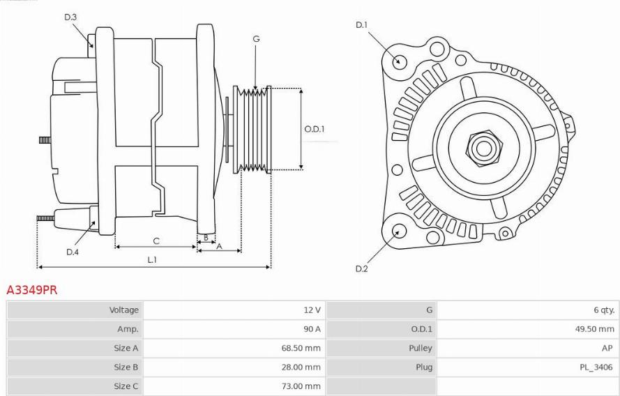 AS-PL A3349PR - Alternator autospares.lv