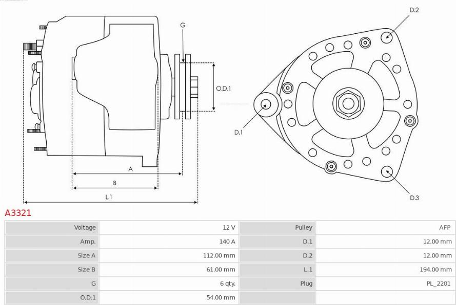 AS-PL A3321 - Alternator autospares.lv