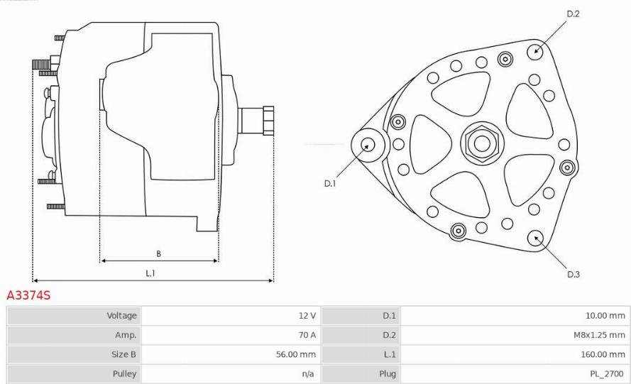 AS-PL A3374S - Alternator autospares.lv