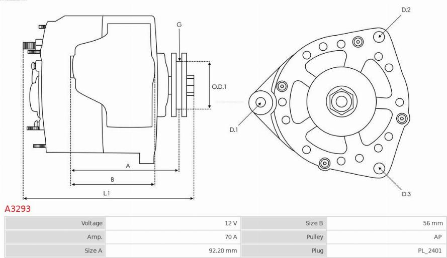 AS-PL A3293 - Alternator autospares.lv