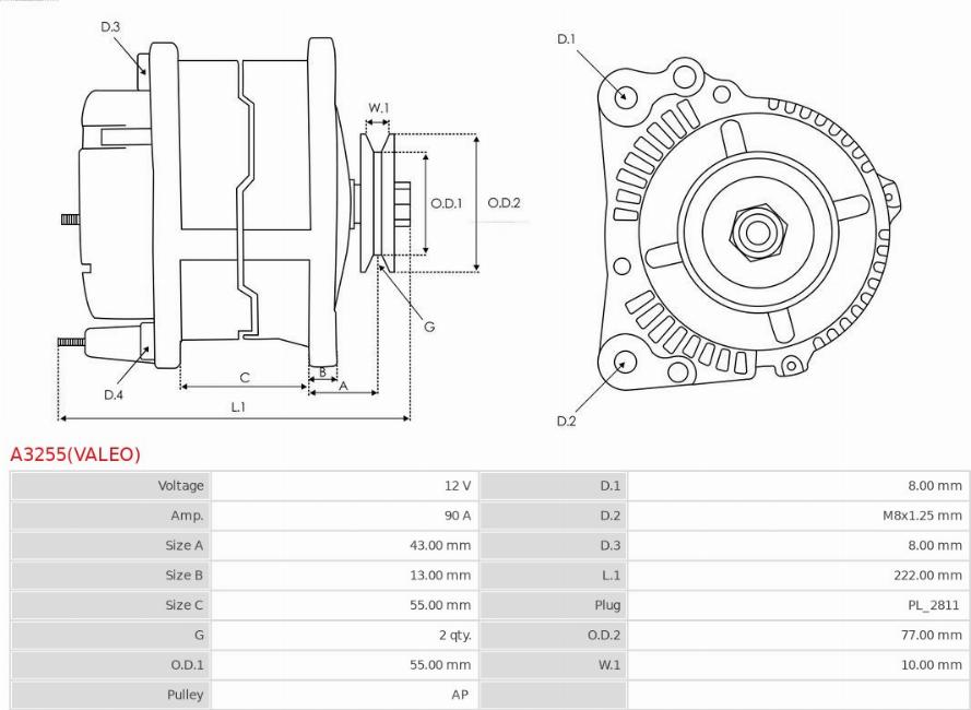 AS-PL A3255(VALEO) - Alternator autospares.lv