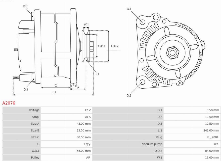 AS-PL A2076 - Alternator autospares.lv