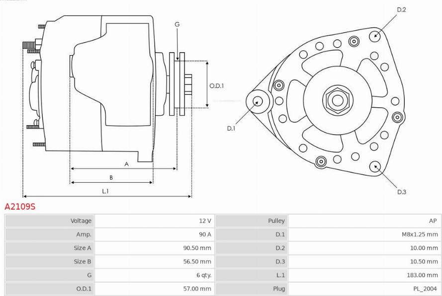 AS-PL A2109S - Alternator autospares.lv