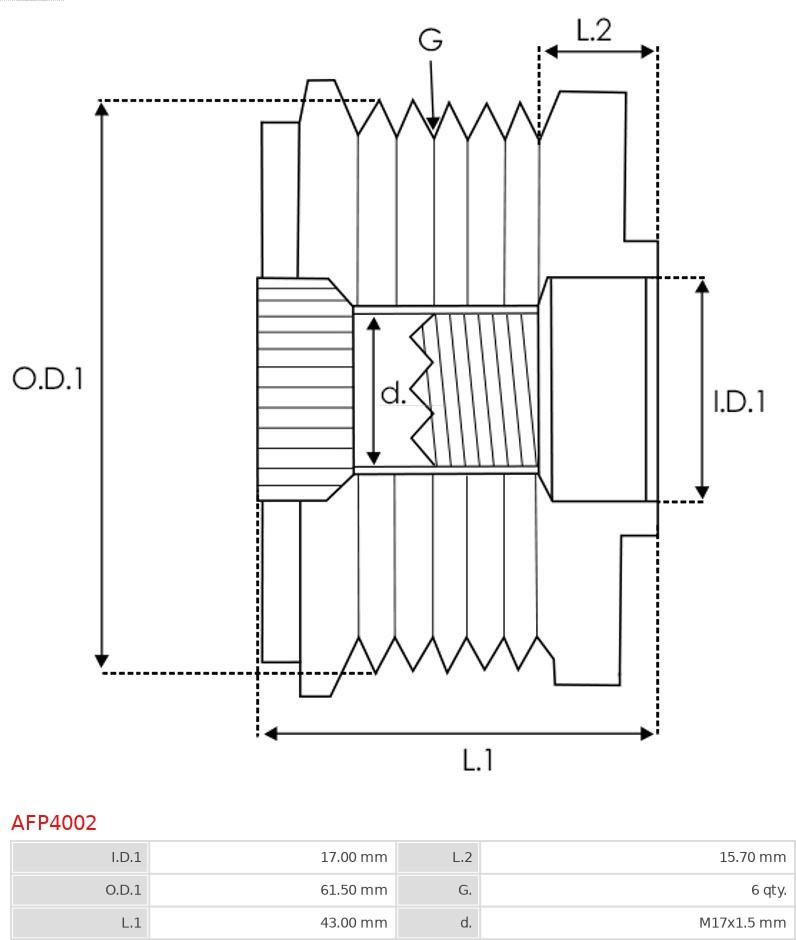 AS-PL AFP4002 - Pulley, alternator, freewheel clutch autospares.lv