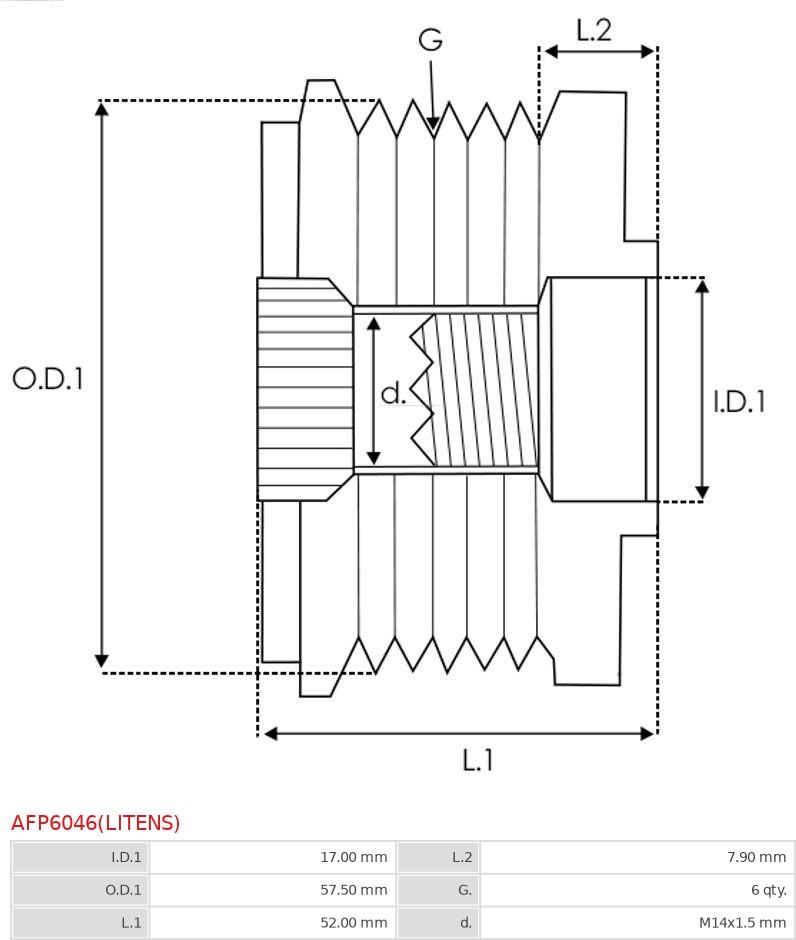 AS-PL AFP6046(LITENS) - Pulley, alternator, freewheel clutch autospares.lv