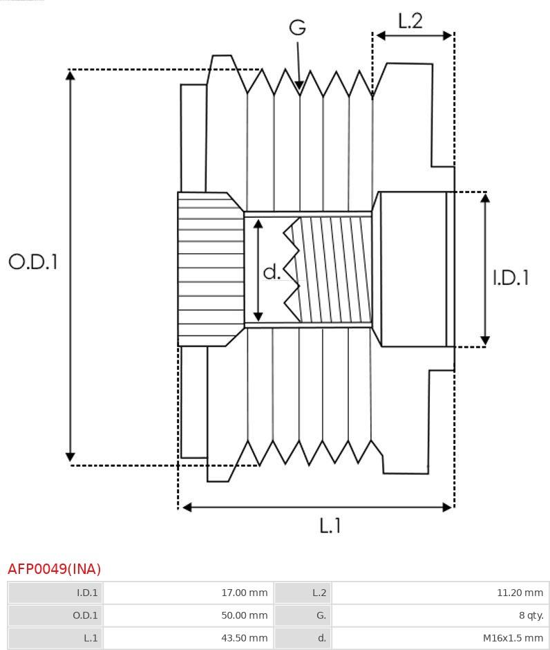 AS-PL AFP0049(INA) - Pulley, alternator, freewheel clutch autospares.lv