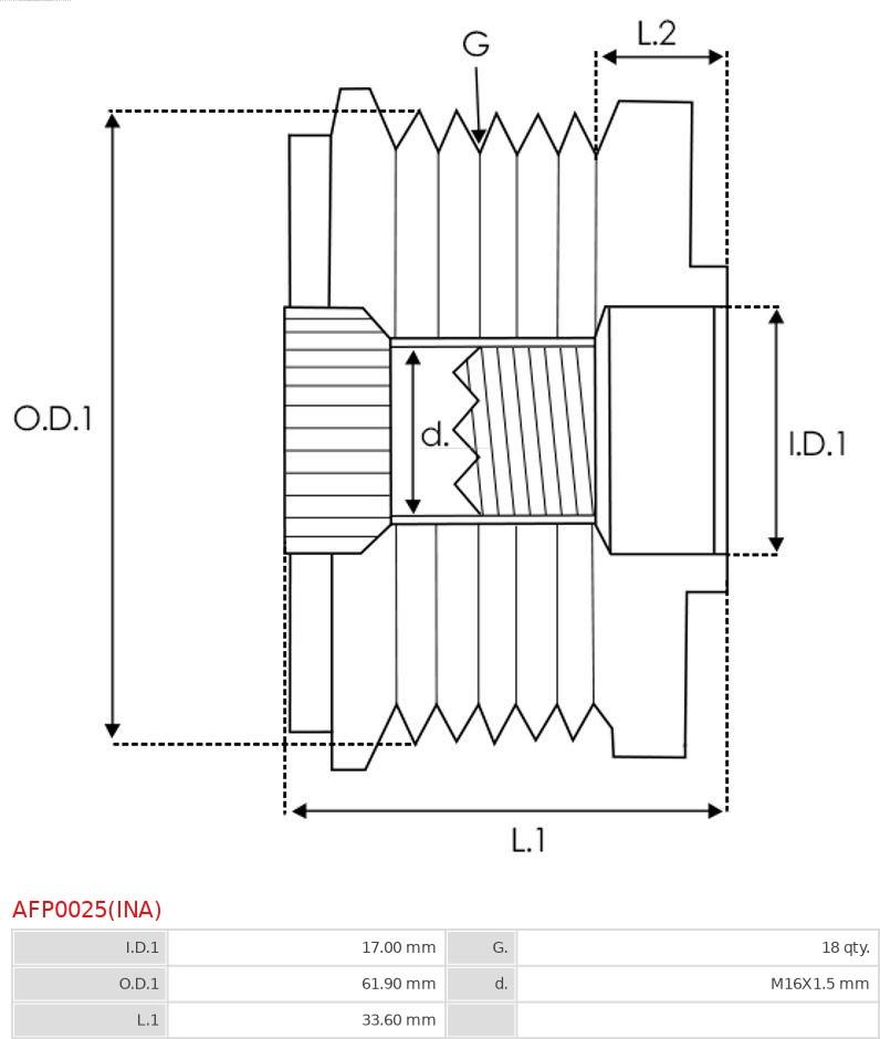 AS-PL AFP0025(INA) - Pulley, alternator, freewheel clutch autospares.lv