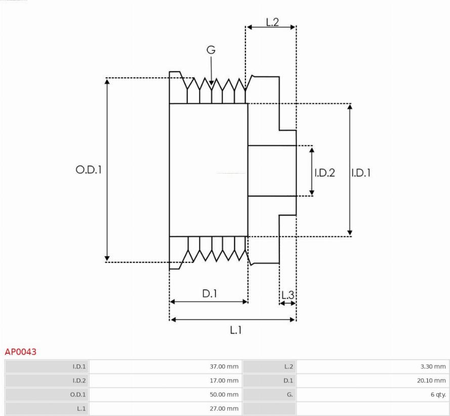 AS-PL AP0043 - Pulley, alternator, freewheel clutch autospares.lv