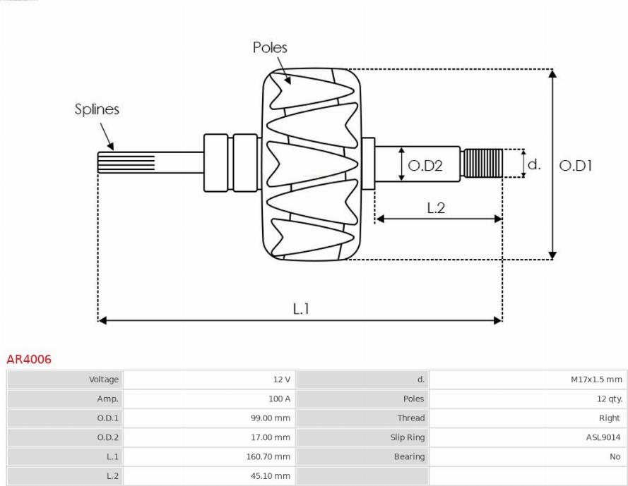 AS-PL AR4006 - Rotor, alternator autospares.lv