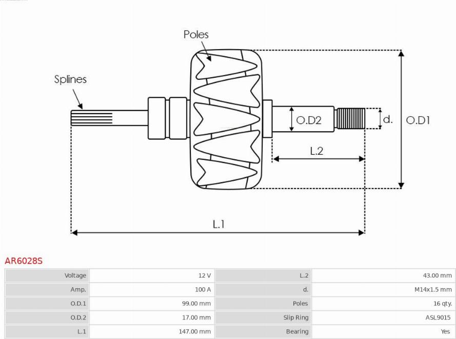 AS-PL AR6028S - Rotor, alternator autospares.lv