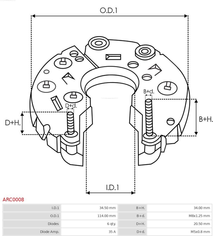 AS-PL ARC0008 - Rectifier, alternator autospares.lv