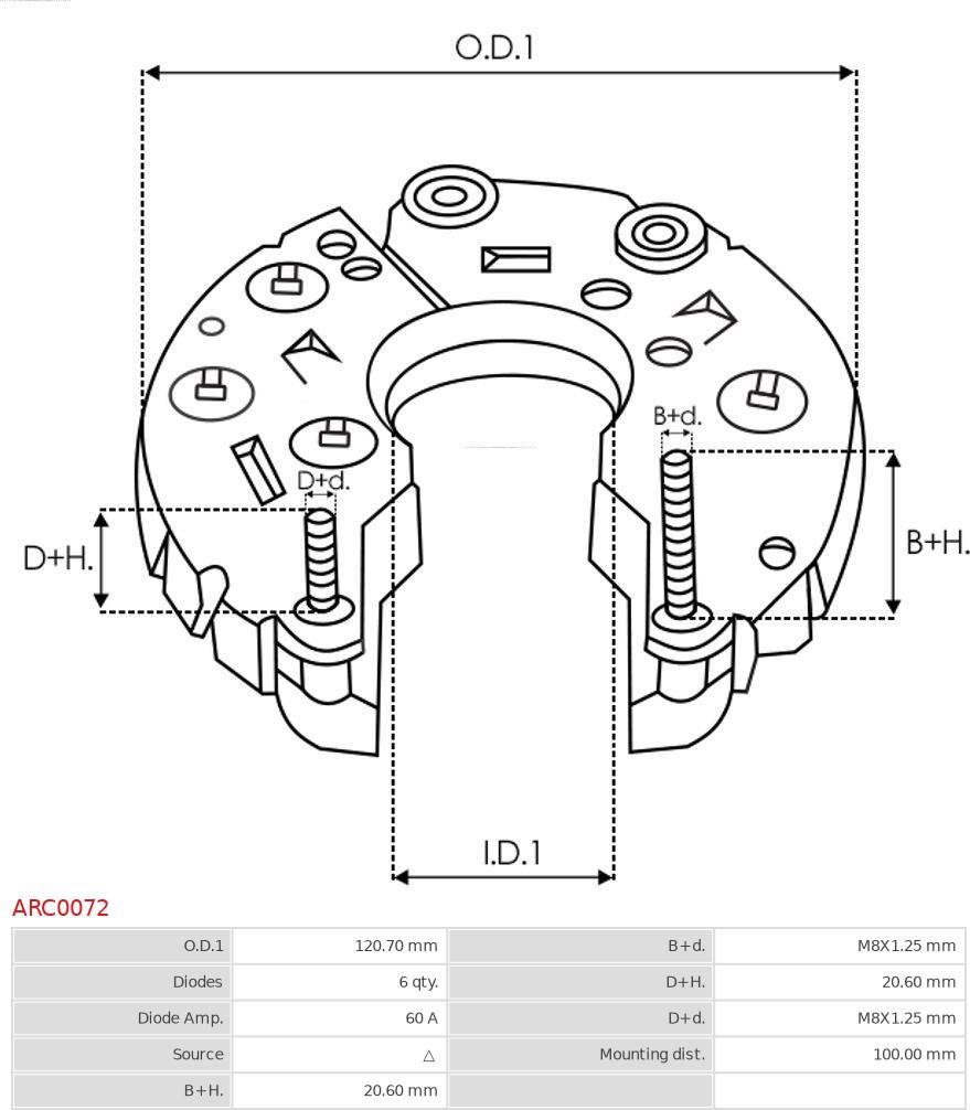 AS-PL ARC0072 - Rectifier, alternator autospares.lv