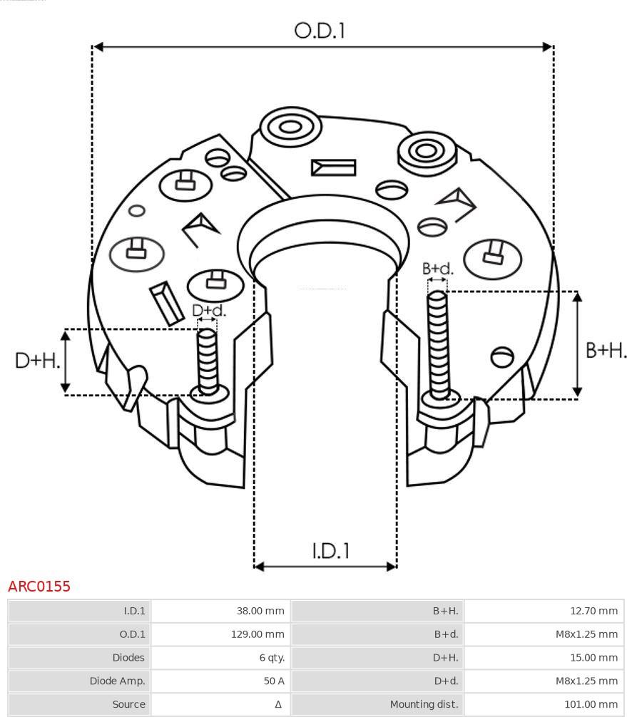 AS-PL ARC0155 - Rectifier, alternator autospares.lv