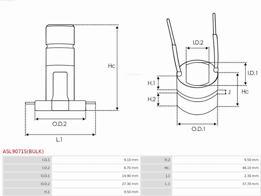 AS-PL ASL9071S(BULK) - Slip Ring, alternator autospares.lv