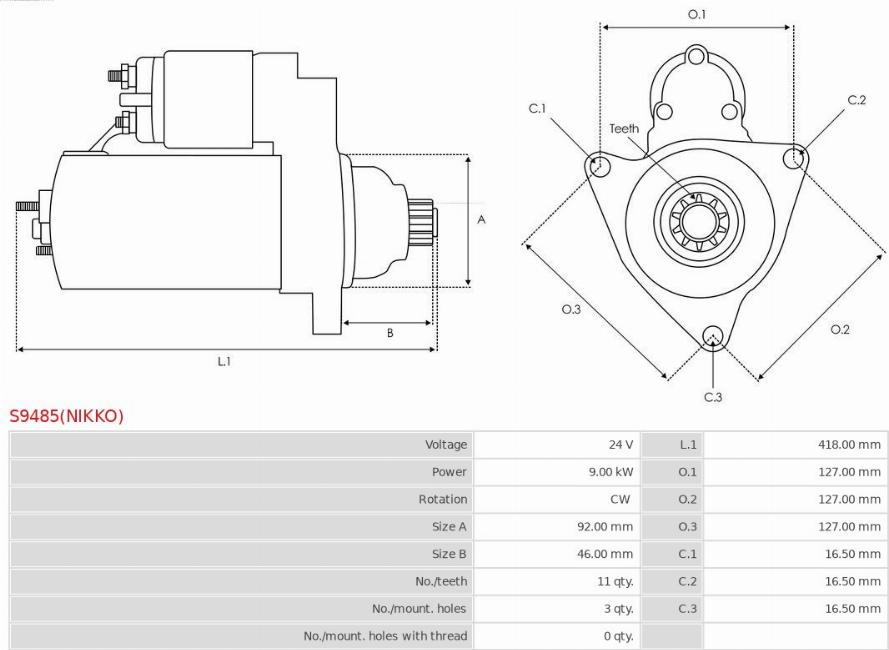 AS-PL S9485(NIKKO) - Starter autospares.lv