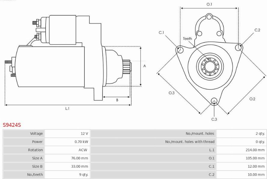 AS-PL S9424S - Starter autospares.lv