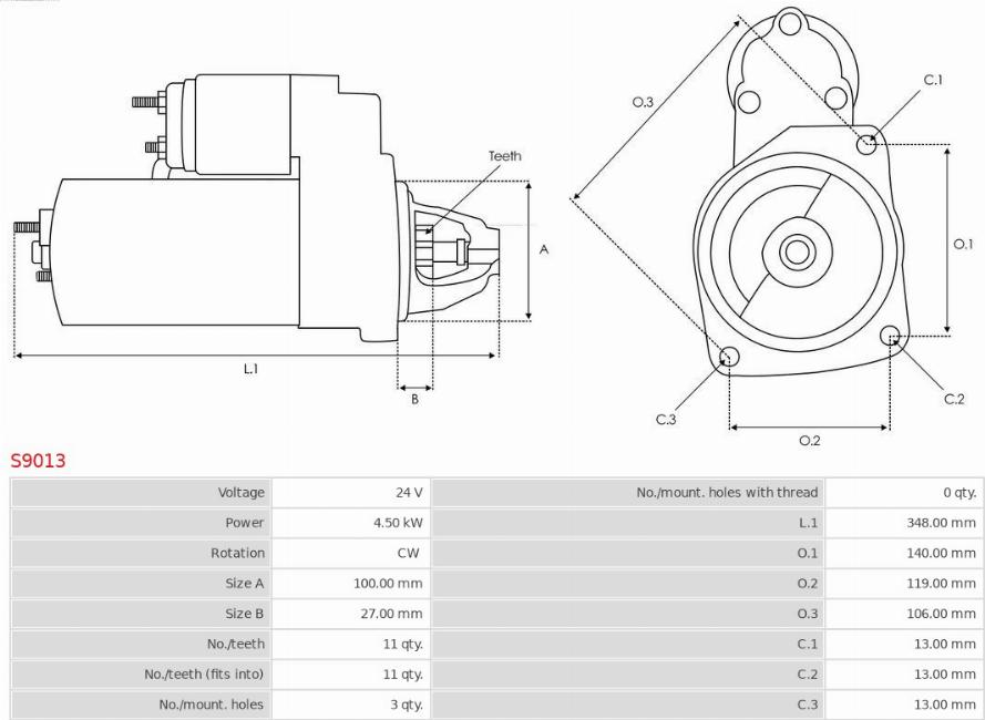 AS-PL S9013 - Starter autospares.lv