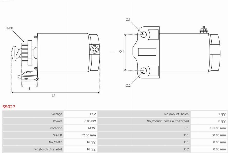 AS-PL S9027 - Starter autospares.lv