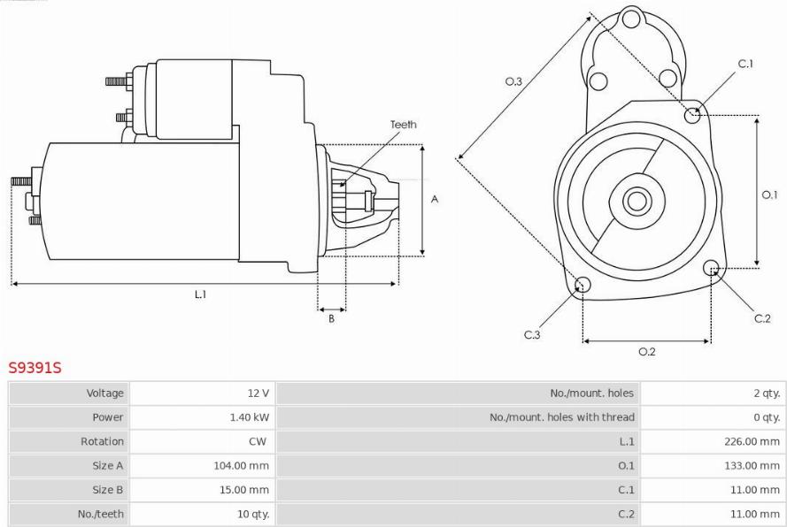 AS-PL S9391S - Starter autospares.lv