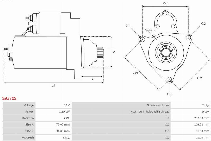 AS-PL S9370S - Starter autospares.lv