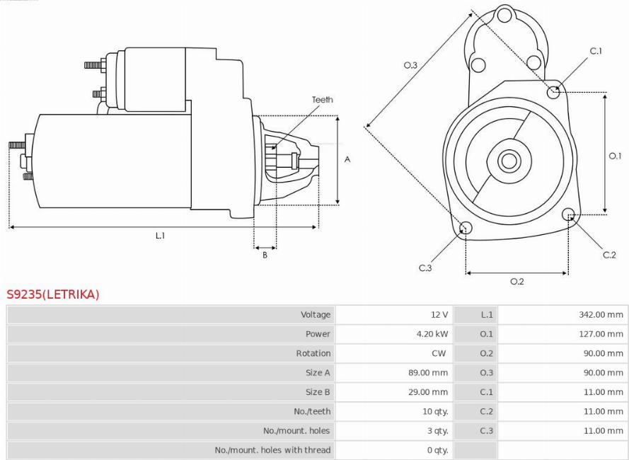 AS-PL S9235(LETRIKA) - Starter autospares.lv