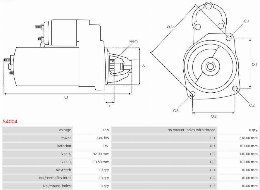 AS-PL S4004 - Starter autospares.lv