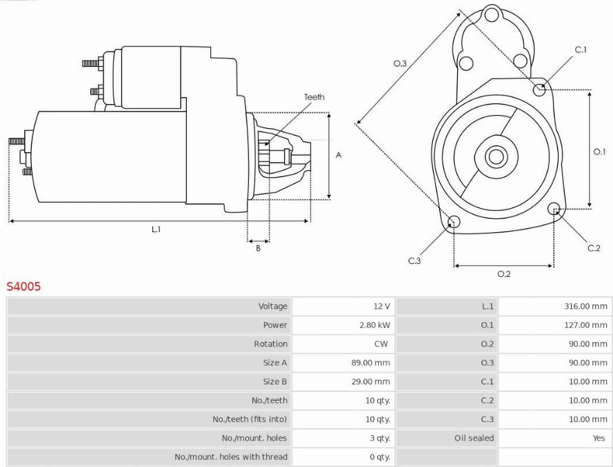 AS-PL S4005 - Starter autospares.lv