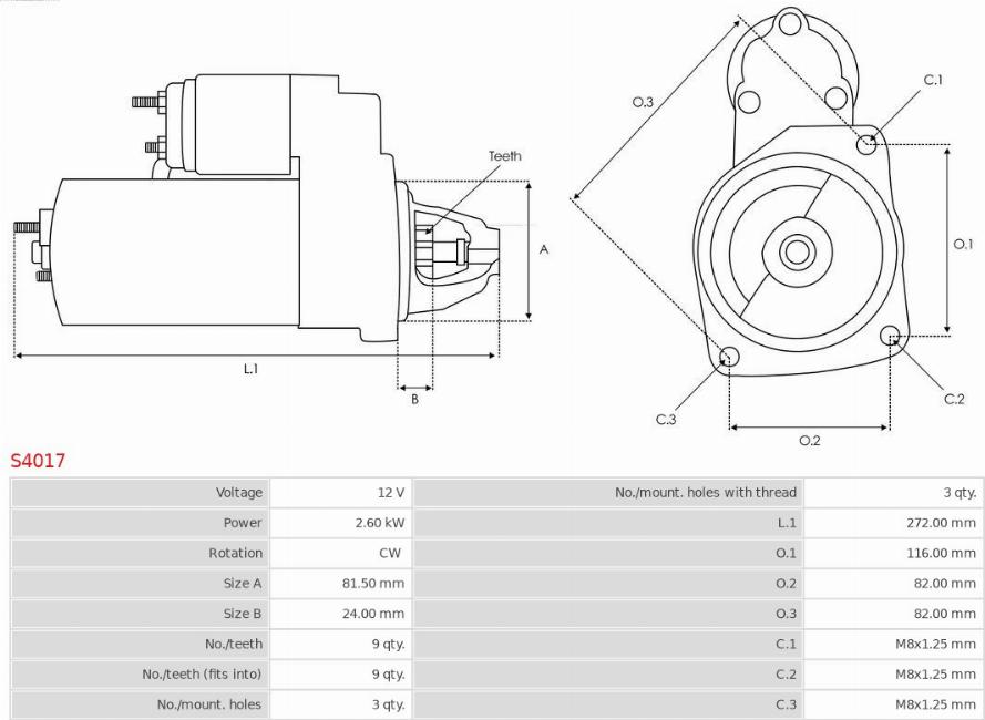 AS-PL S4017 - Starter autospares.lv