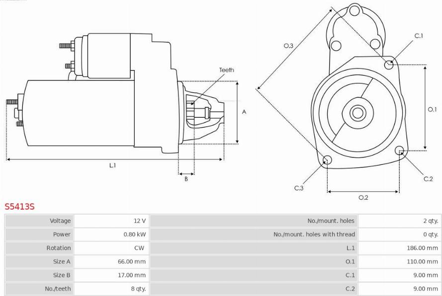 AS-PL S5413S - Starter autospares.lv