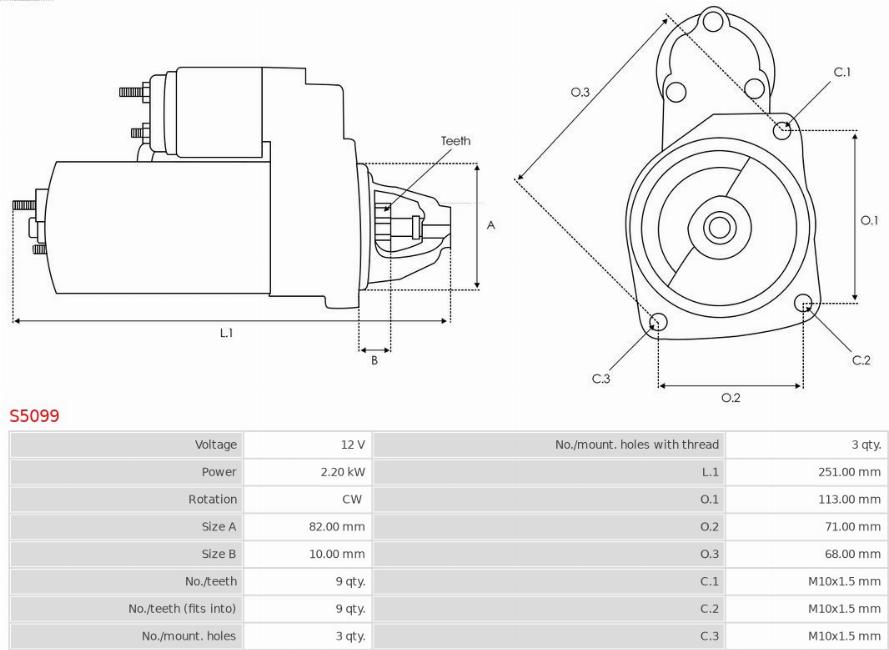 AS-PL S5099 - Starter autospares.lv