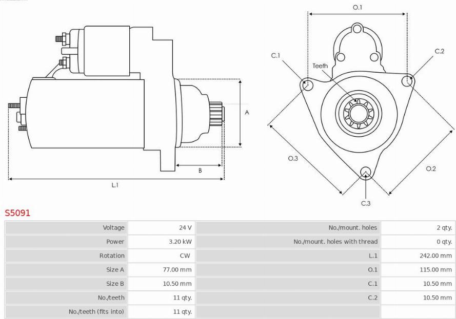 AS-PL S5091 - Starter autospares.lv