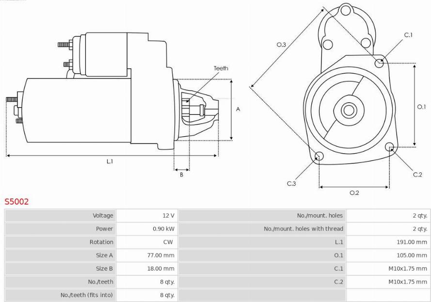 AS-PL S5002 - Starter autospares.lv