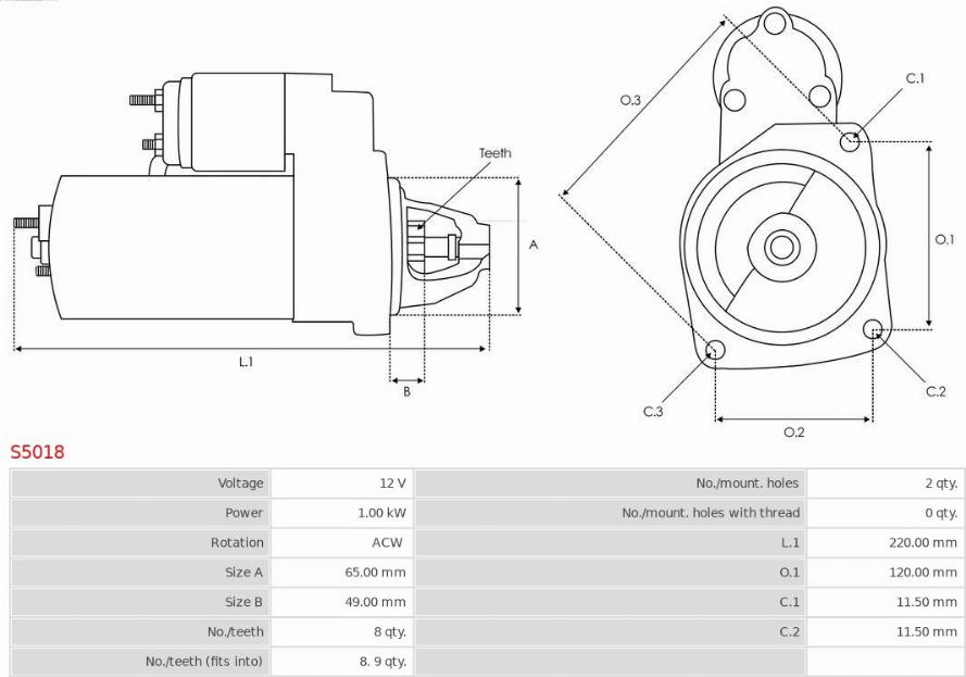 AS-PL S5018 - Starter autospares.lv